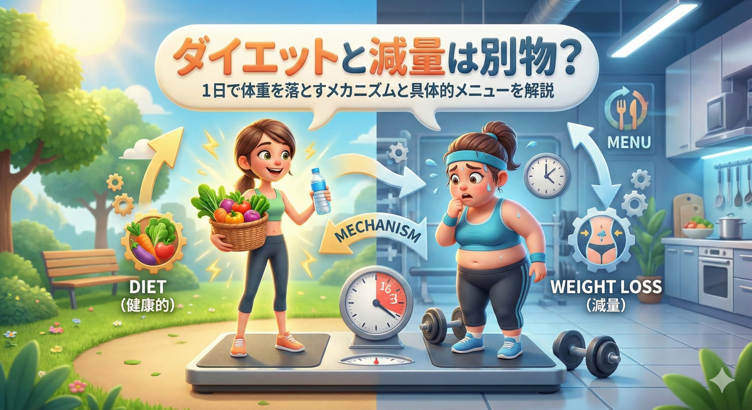 ダイエットと減量は別物？1日で体重を落とすメカニズムと具体的メニューを解説